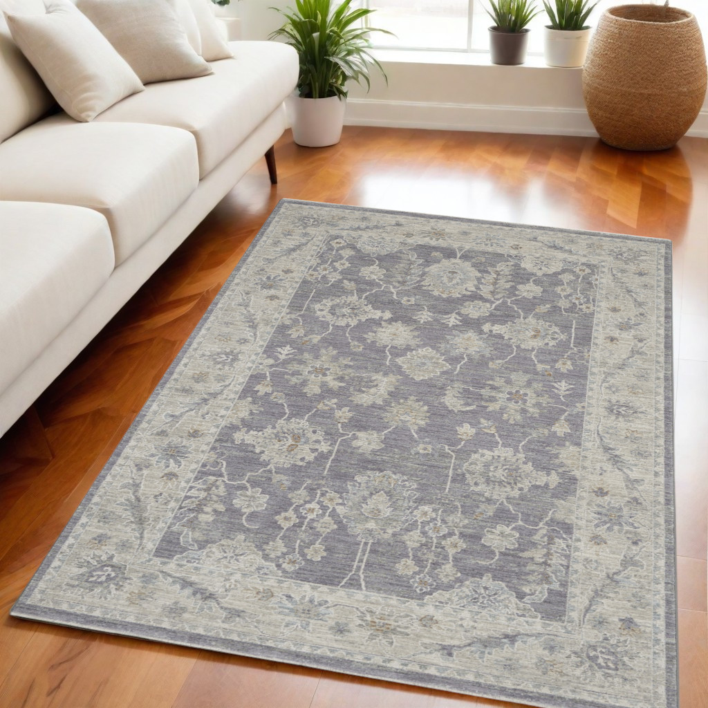 8' X 10' Gray and Ivory Floral Power Loom Area Rug-551078-1