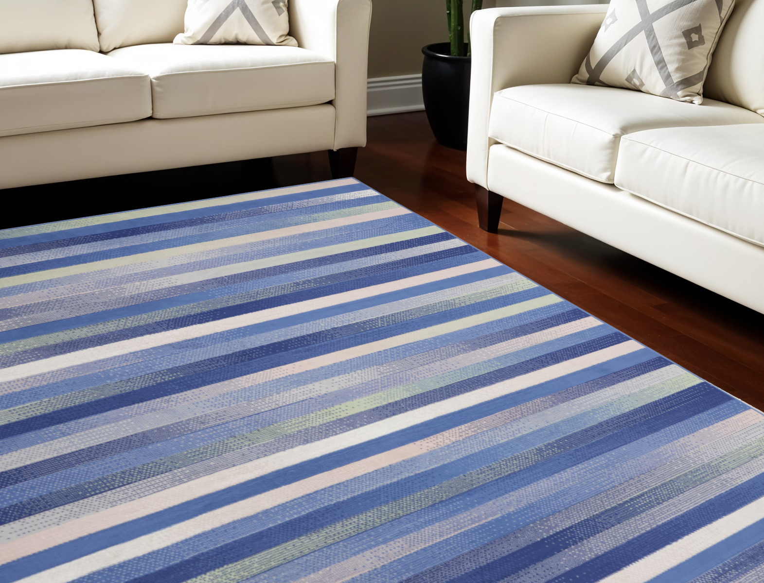 8' X 12' Ivory Tan and Blue Abstract Distressed Non Skid Area Rug-551462-1