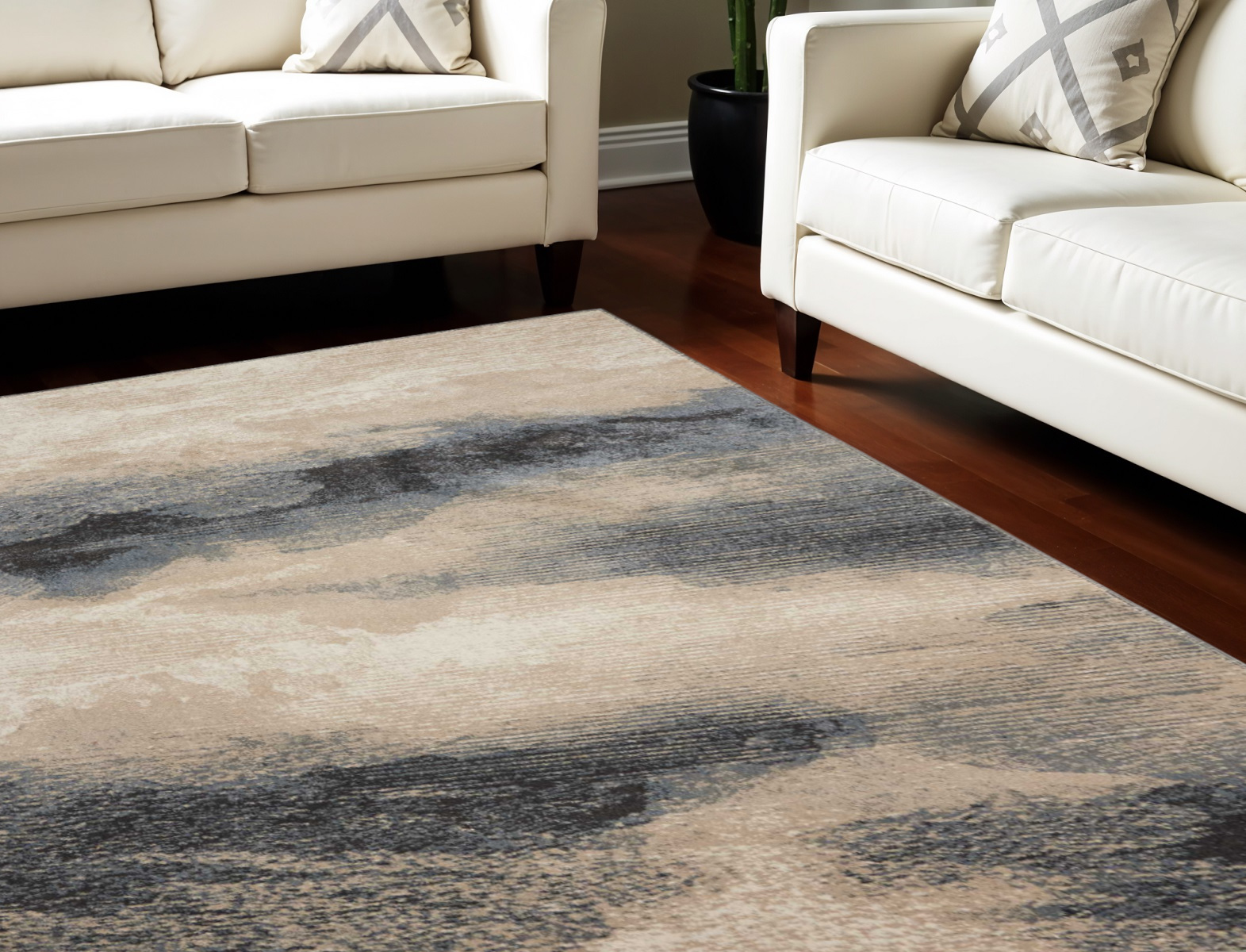 9' X 13' Gray Black and Beige Abstract Non Skid Area Rug-551516-1