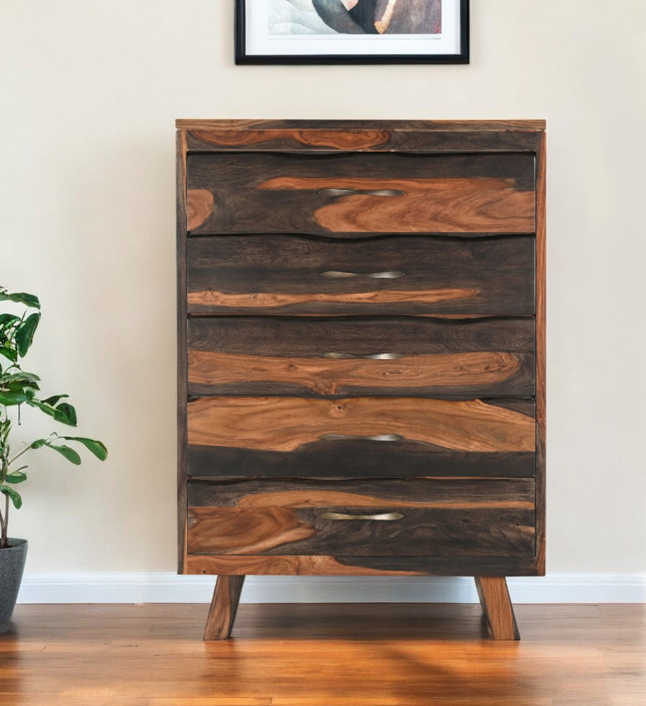 36" Dark Brown Solid Wood Live Edge Five Drawer Standard Chest-551638-1