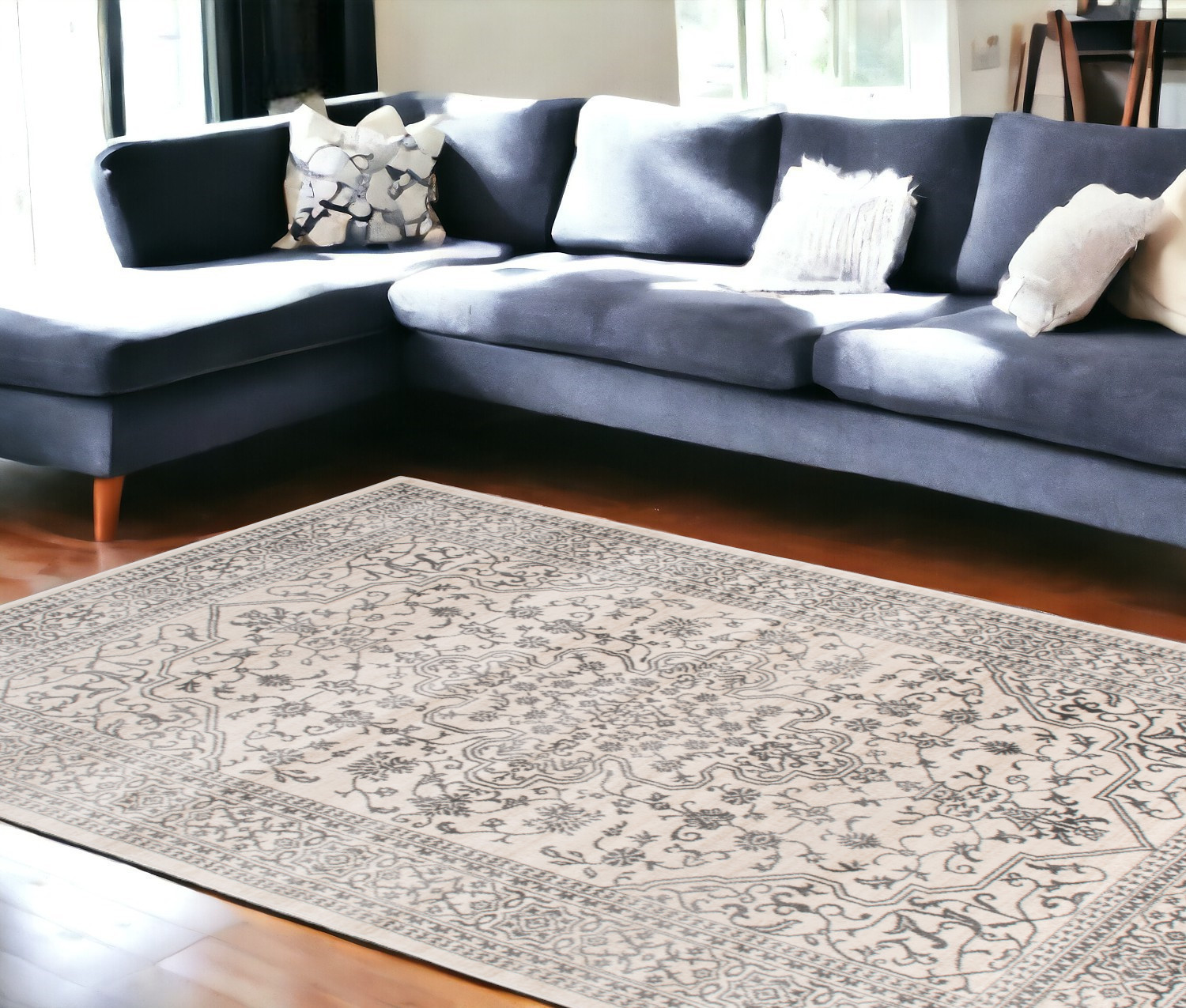 8' x 10' Ivory and Gray Oriental Area Rug-552149-1