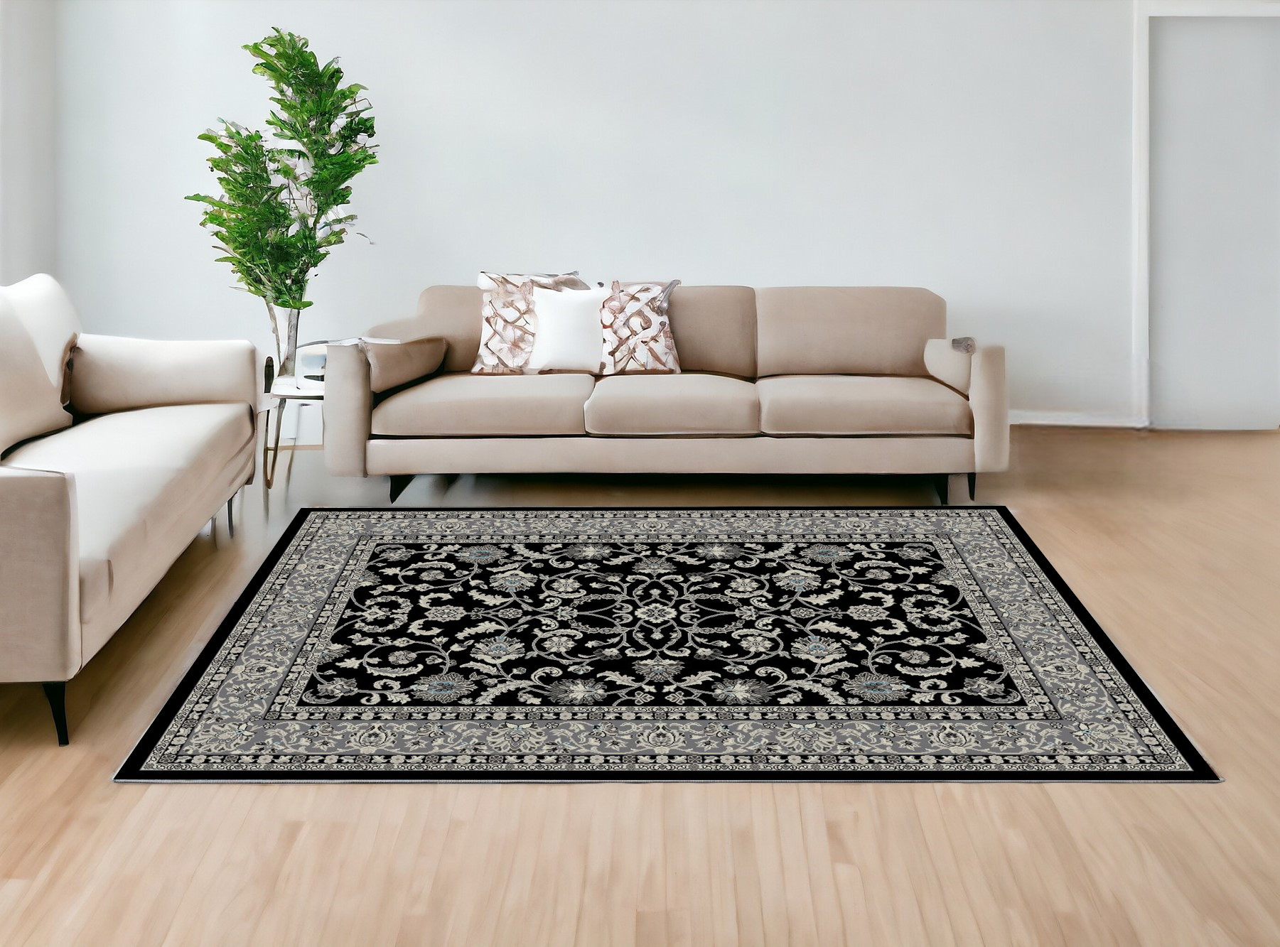 8' x 10' Black and Ivory Oriental Distressed Area Rug-552157-1