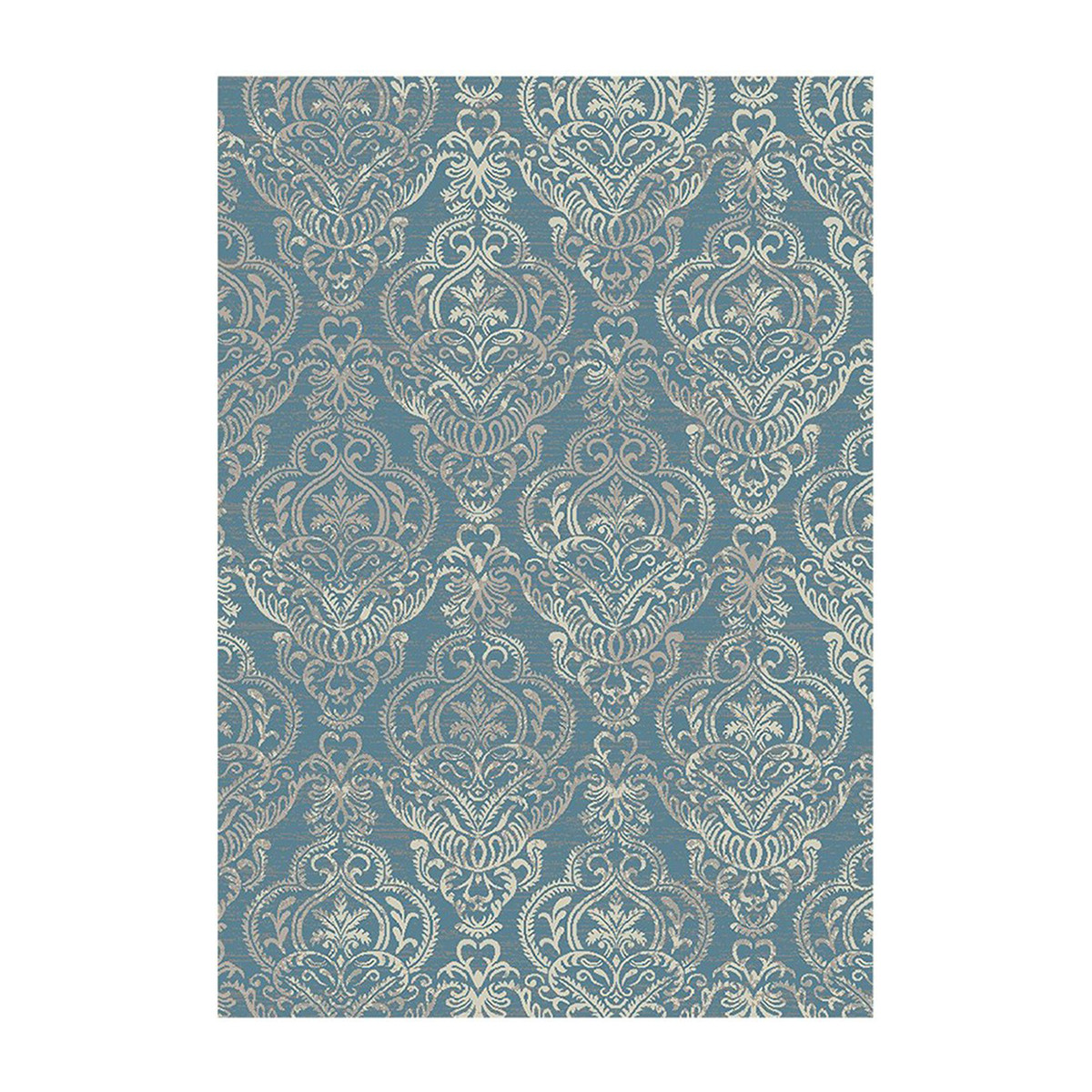 5' x 8' Blue and Beige Damask Distressed Area Rug-552166-1