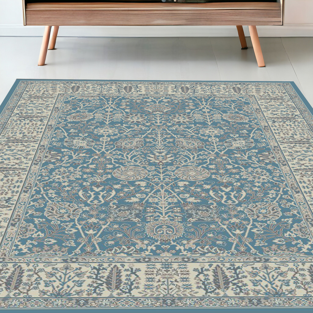 5' x 8' Blue and Ivory Oriental Area Rug-552170-1