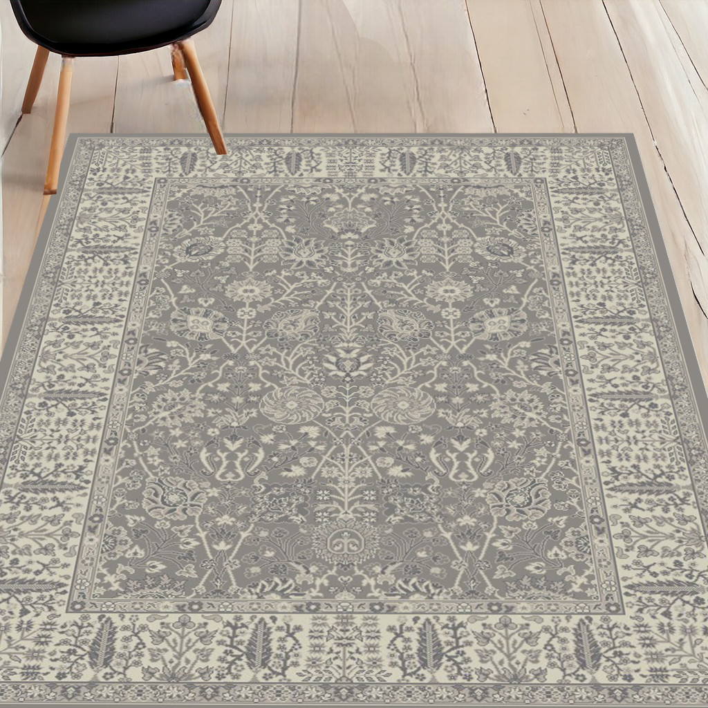 5' x 8' Gray and Ivory Oriental Area Rug-552172-1
