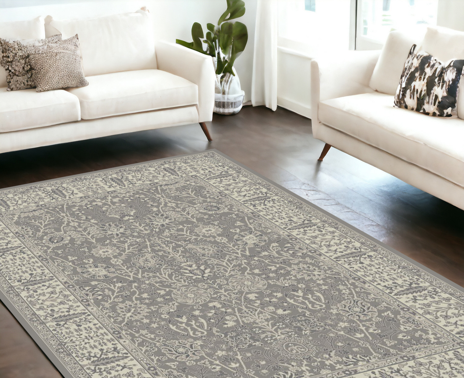 8' x 10' Gray and Ivory Oriental Area Rug-552173-1