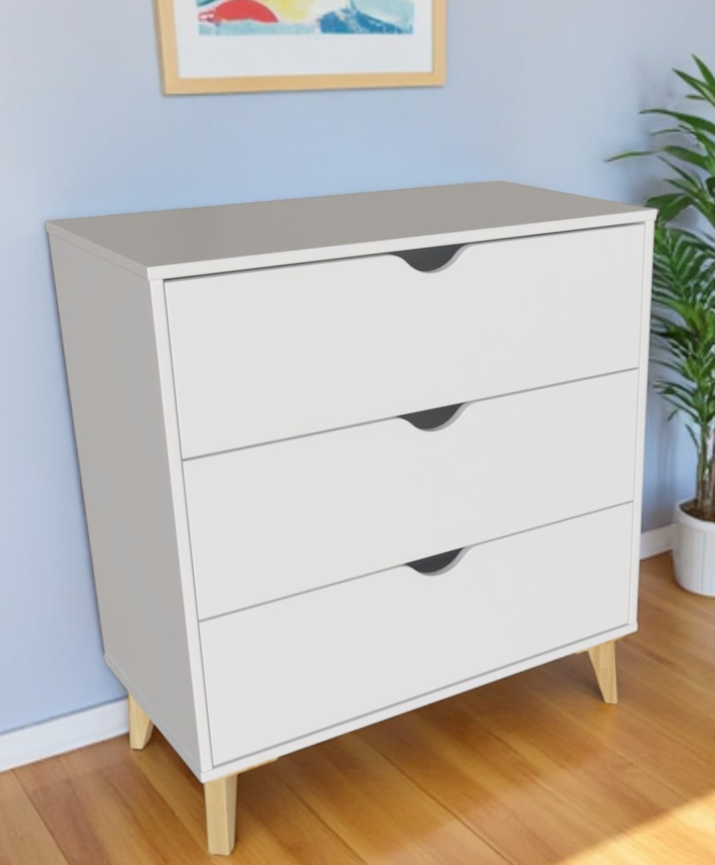 30" White And Natural Wood Three Drawer Dresser-552260-1