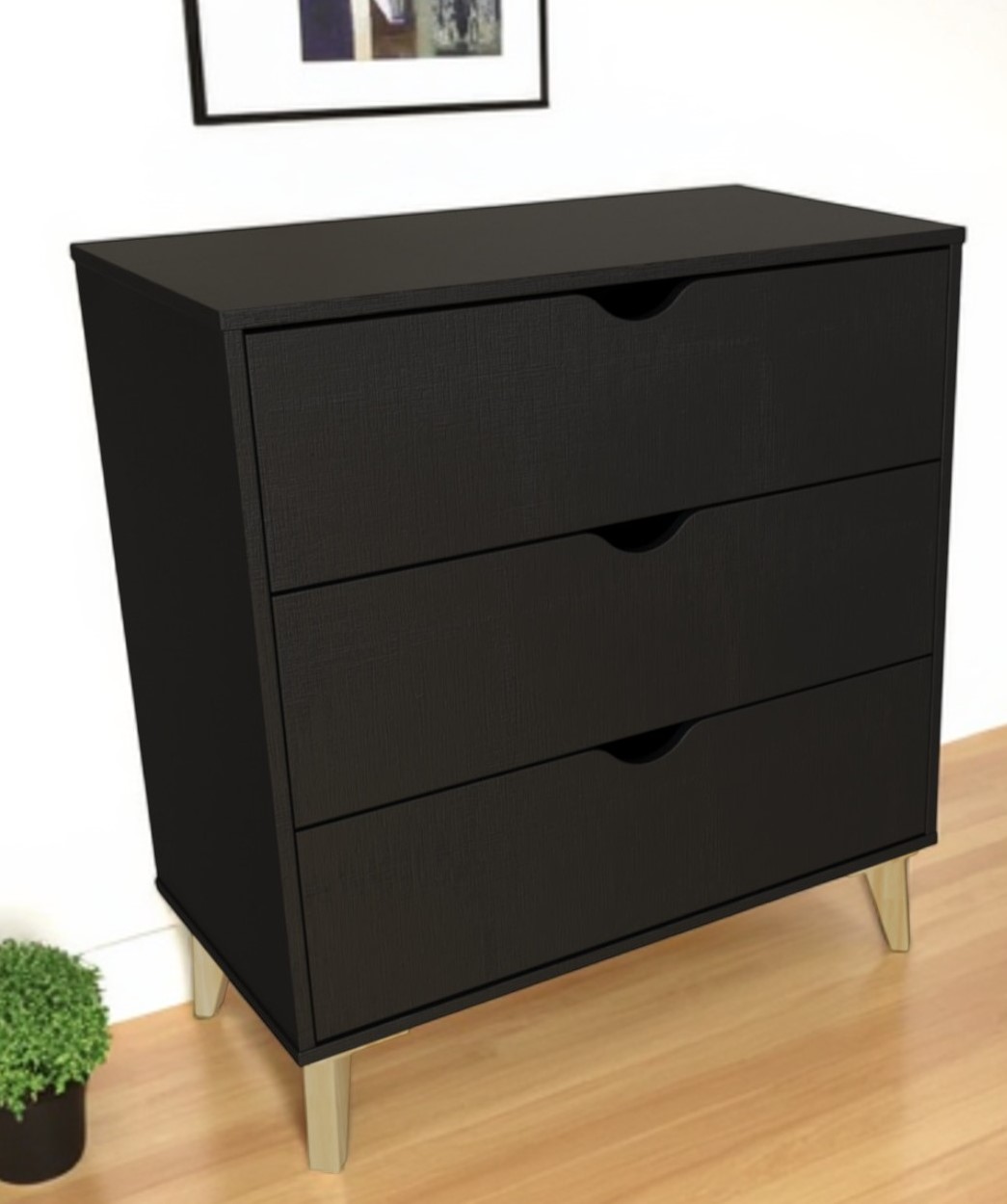 30" Black And Natural Wood Three Drawer Dresser-552261-1