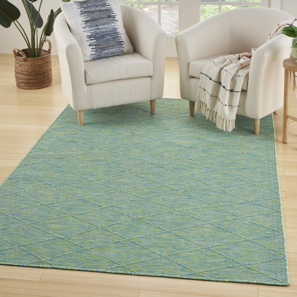 4" X 6" Blue Geometric Power Loom Non Skid Area Rug