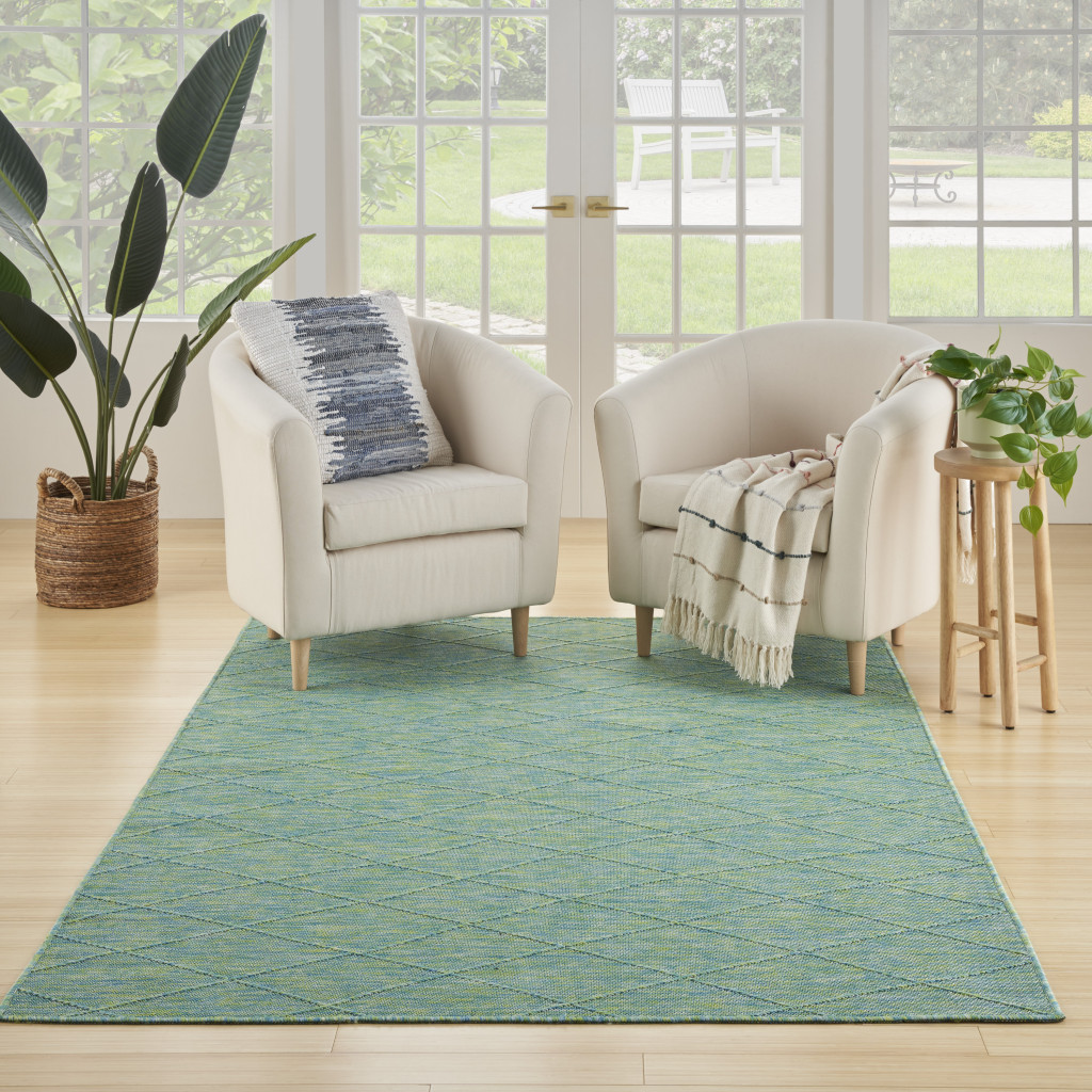 4" X 6" Blue Geometric Power Loom Non Skid Area Rug