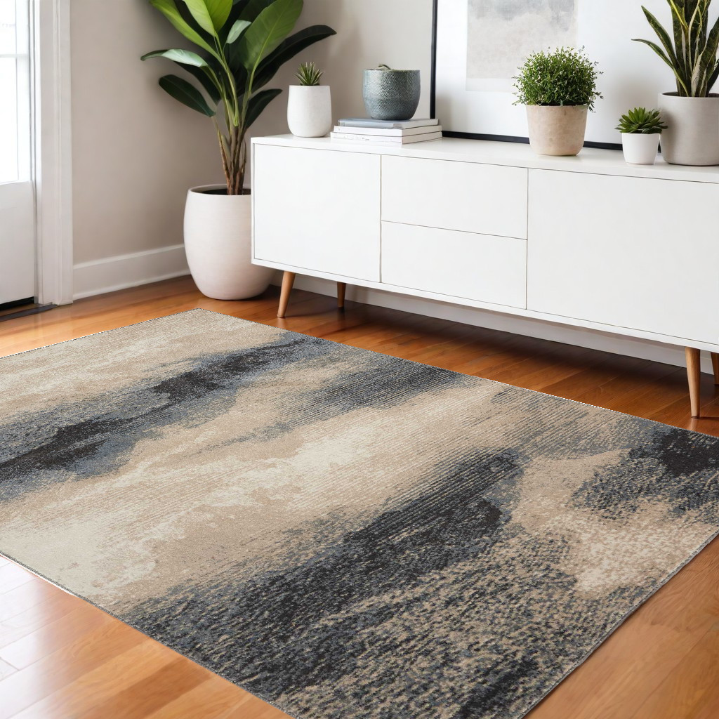4' X 6' Gray Black and Beige Abstract Area Rug-552789-1