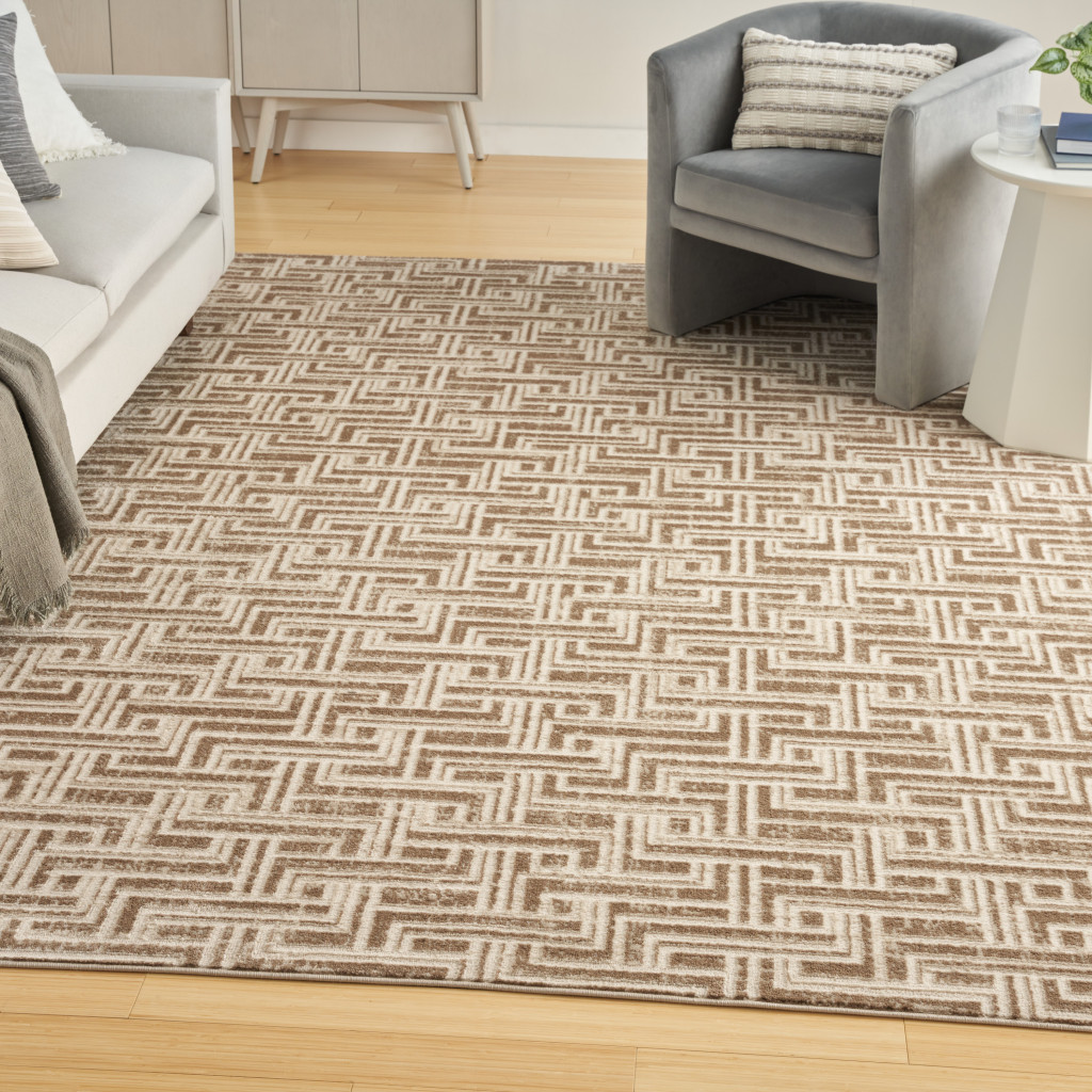 5" X 7" Brown Geometric Distressed Area Rug