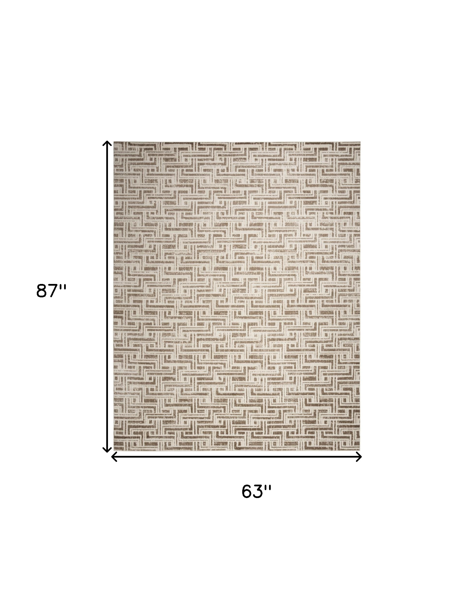 5" X 7" Brown Geometric Distressed Area Rug