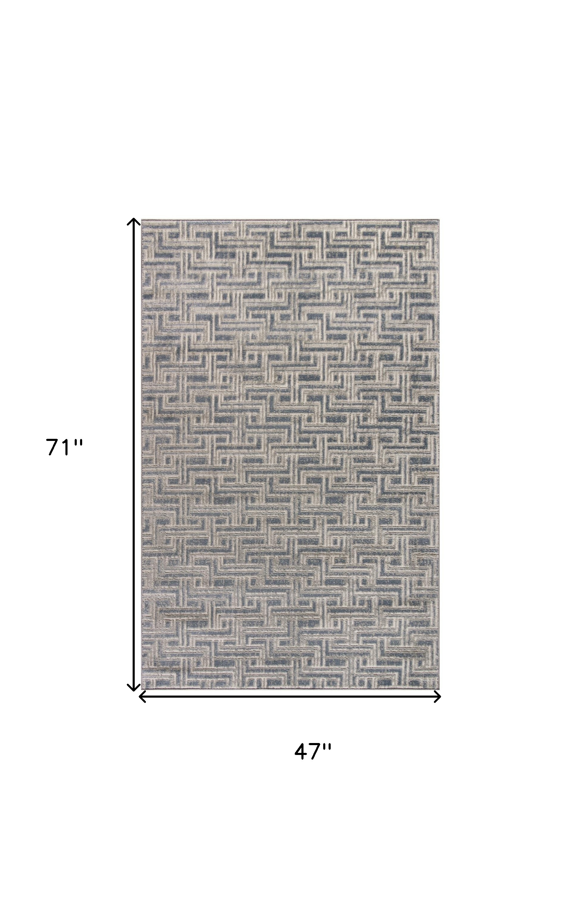 4" X 6" Blue Geometric Distressed Area Rug