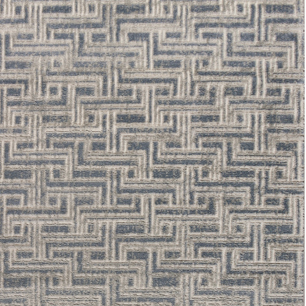 4" X 6" Blue Geometric Distressed Area Rug