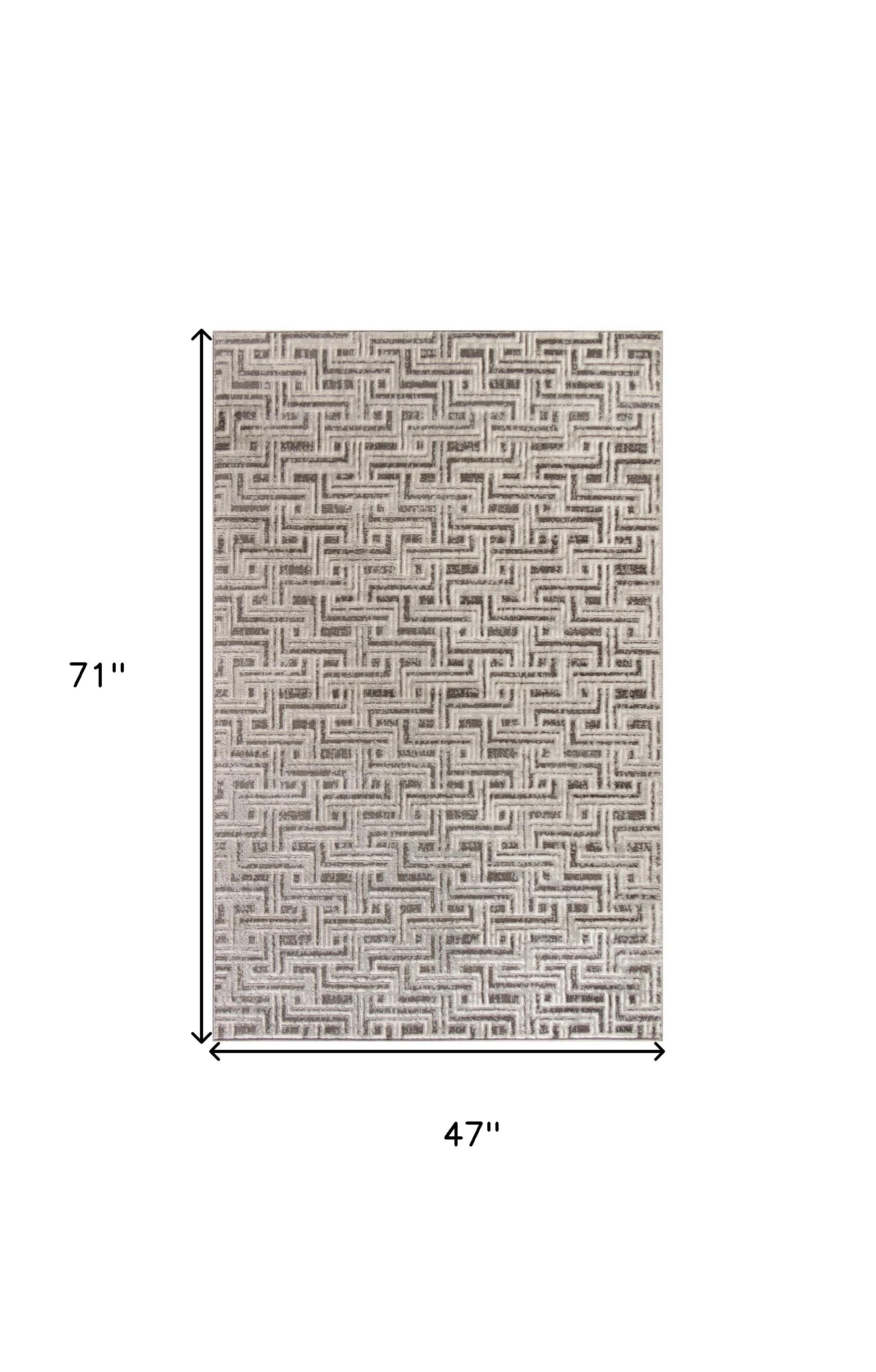 4" X 6" Gray Geometric Distressed Area Rug