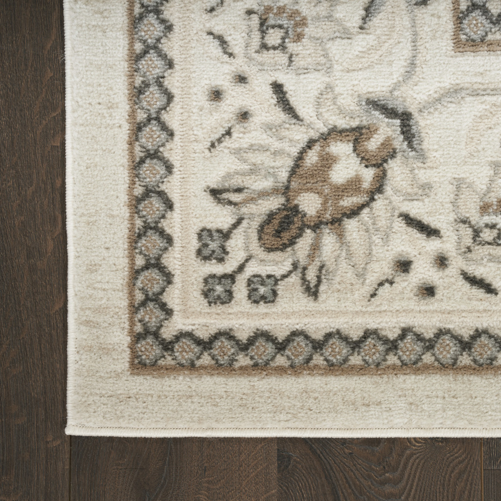 5" X 7" Cream Floral Distressed Area Rug