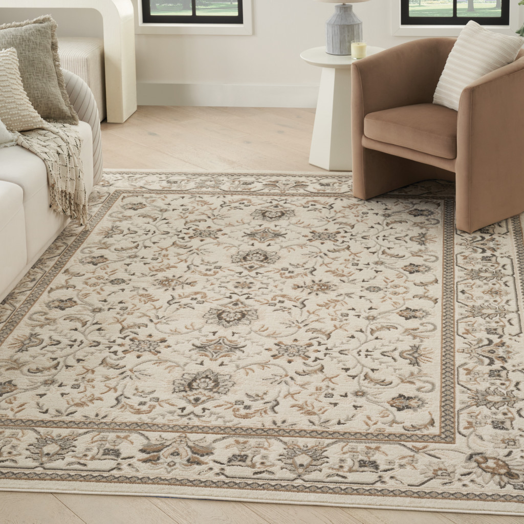 5" X 7" Cream Floral Distressed Area Rug