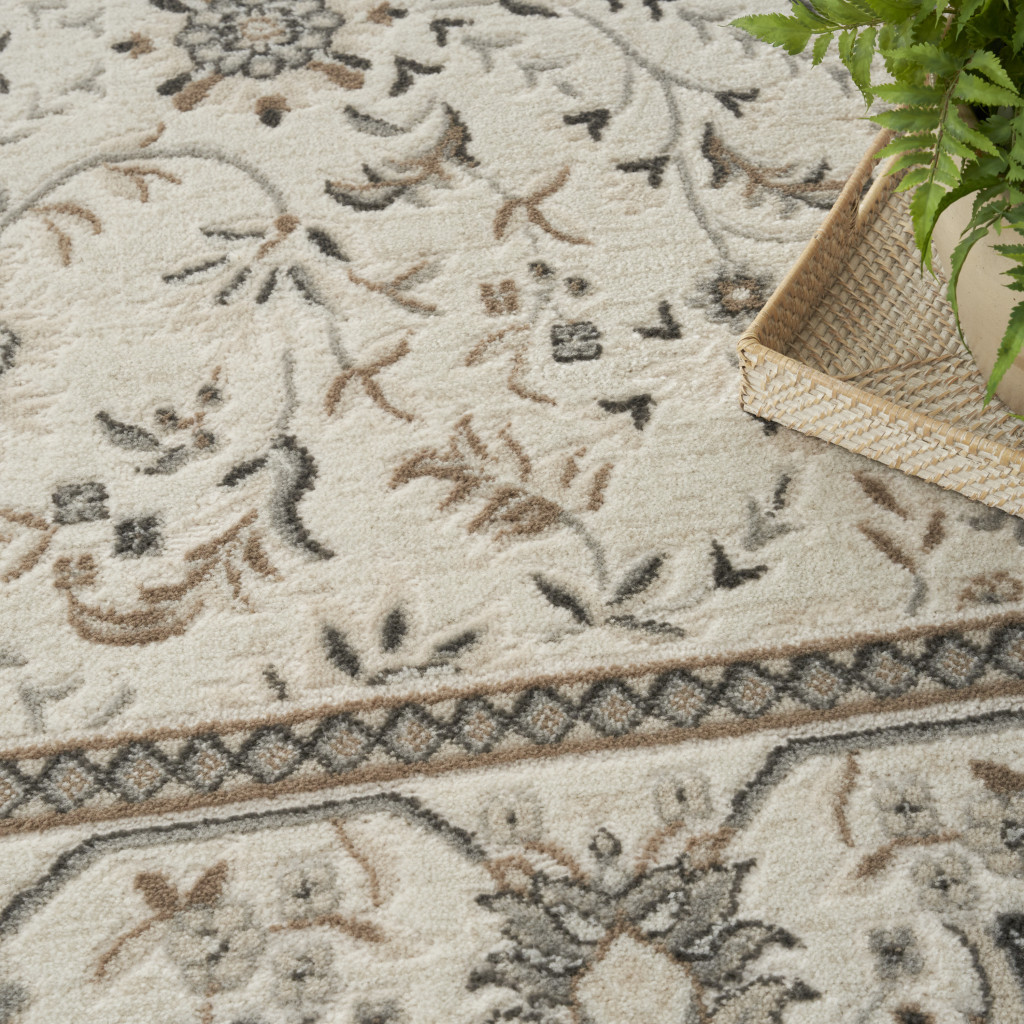 5" X 7" Cream Floral Distressed Area Rug
