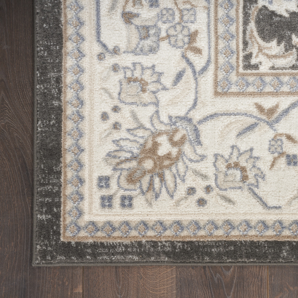 4" X 6" Gray Floral Distressed Area Rug