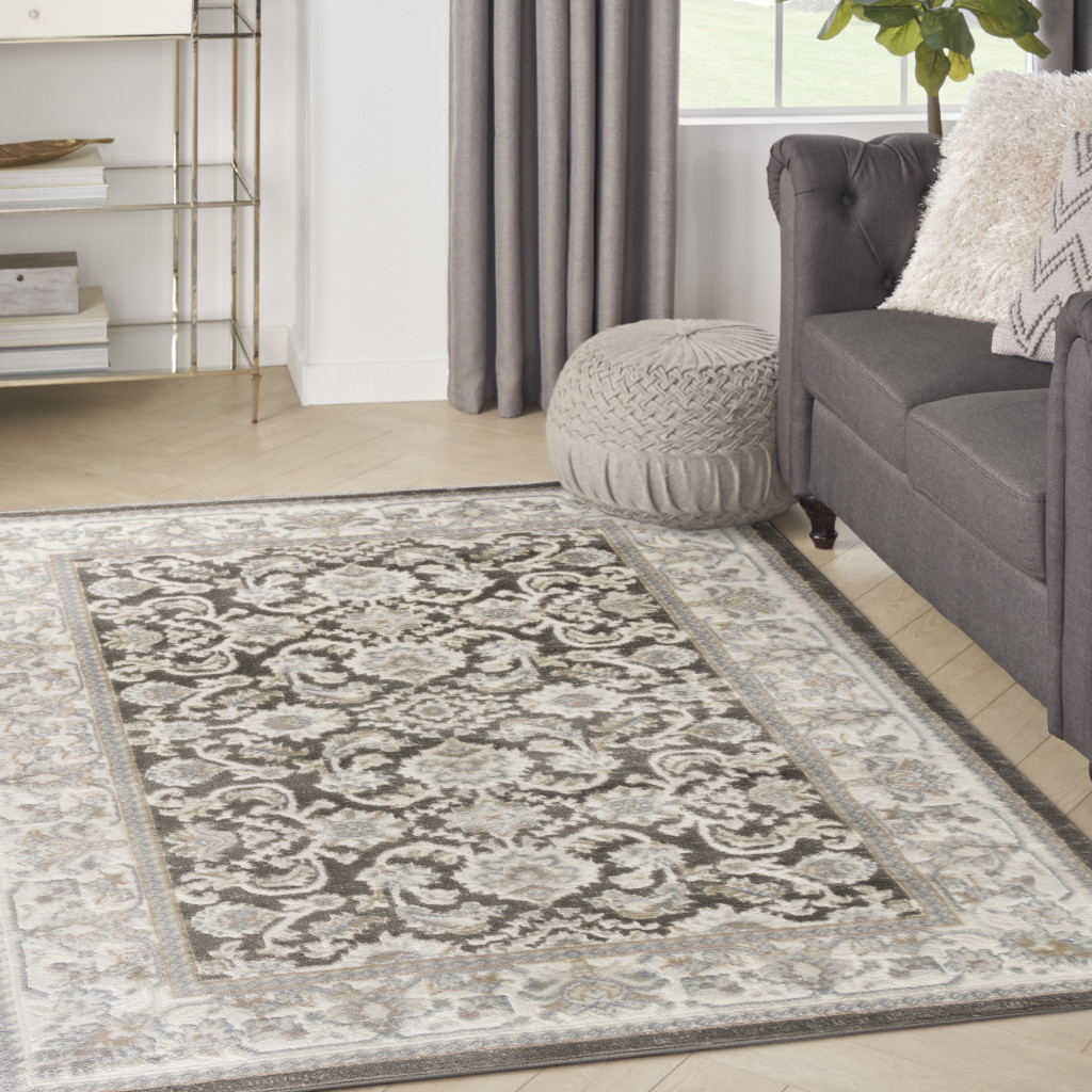 4" X 6" Gray Floral Distressed Area Rug
