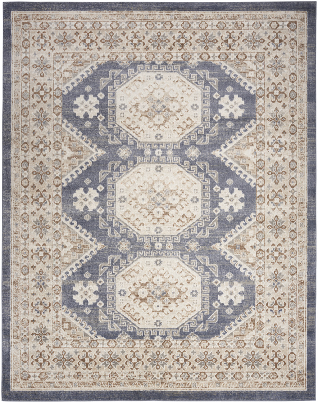 8" X 10" Blue Geometric Distressed Area Rug