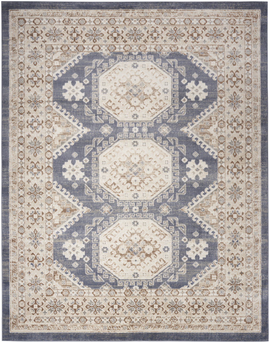 8" X 10" Blue Geometric Distressed Area Rug