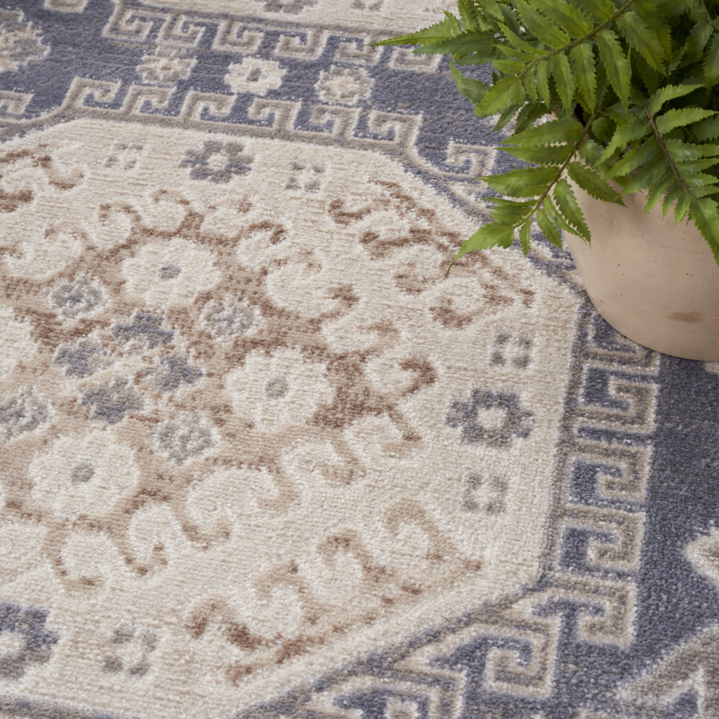 8" X 10" Blue Geometric Distressed Area Rug