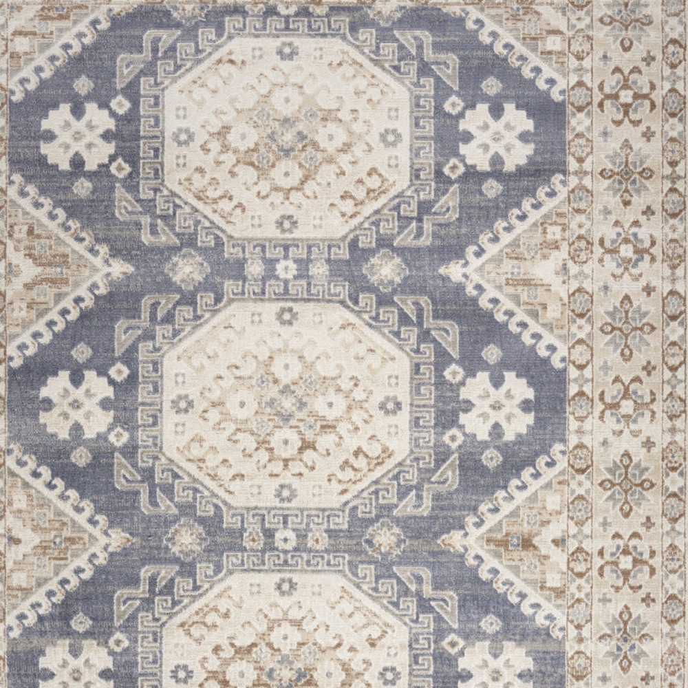 8" X 10" Blue Geometric Distressed Area Rug