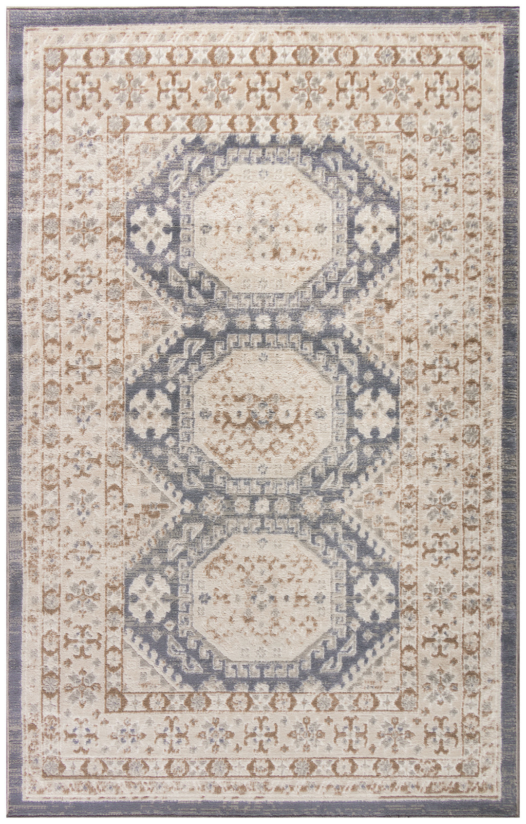 4" X 6" Blue Geometric Distressed Area Rug