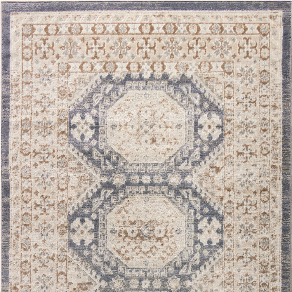 4" X 6" Blue Geometric Distressed Area Rug