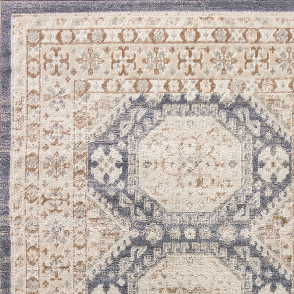 4" X 6" Blue Geometric Distressed Area Rug