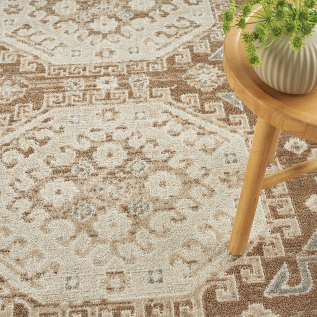 4" X 6" Brown Geometric Distressed Area Rug