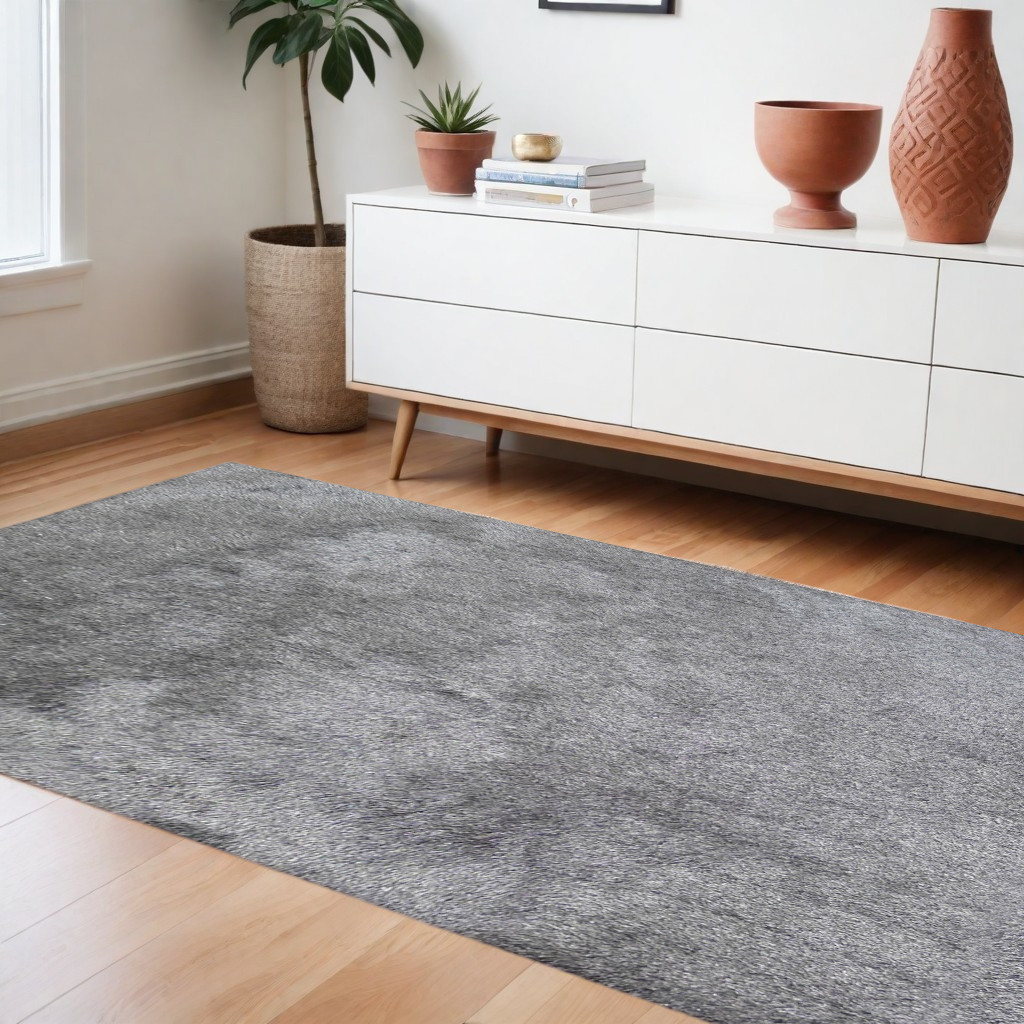 8" X 11" Gray Shag Hand Tufted Area Rug