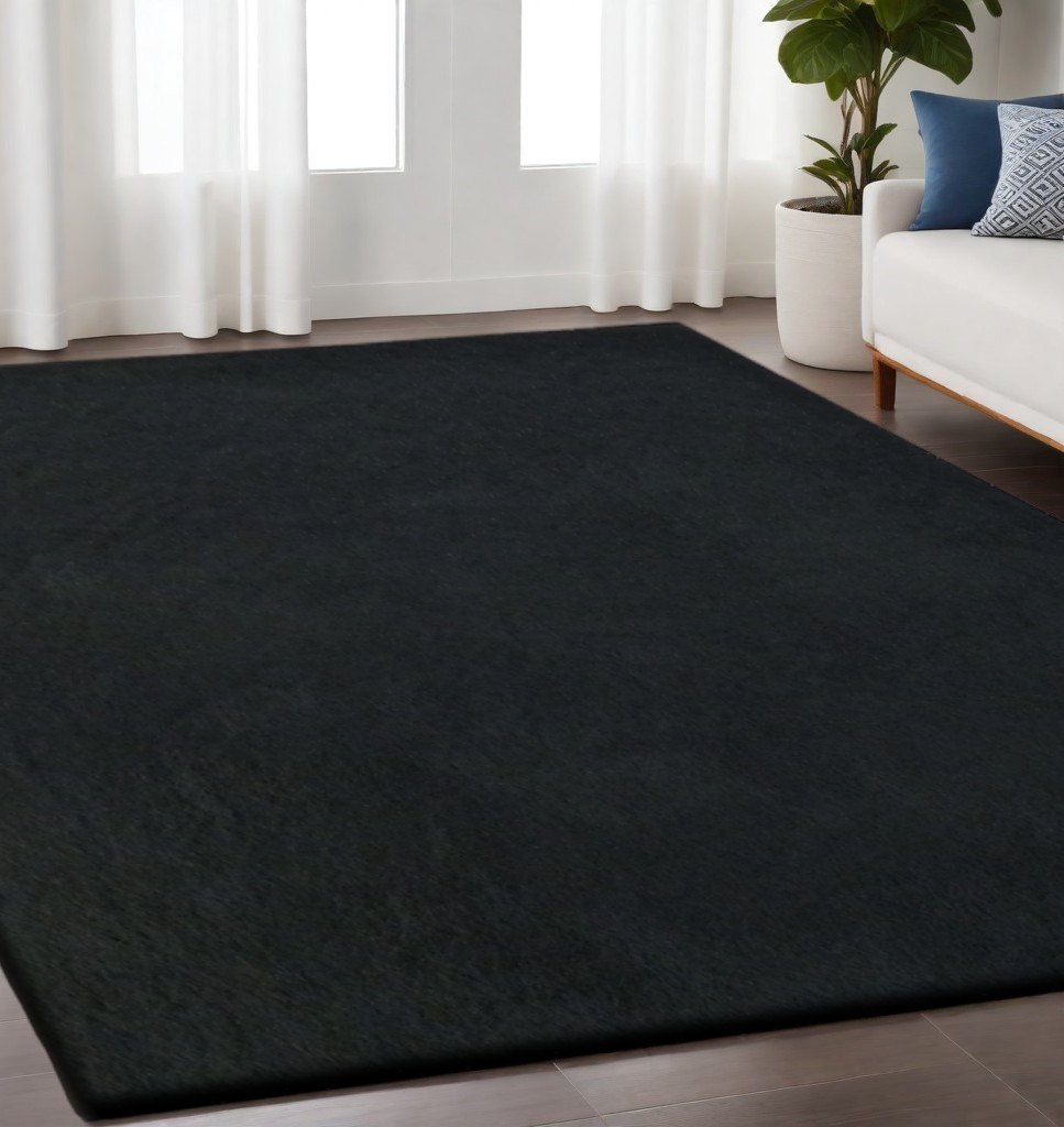 5" X 7" Black Shag Hand Tufted Area Rug