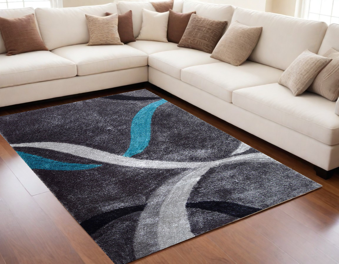 5" X 7" Gray and Silver Shag Hand Tufted Area Rug