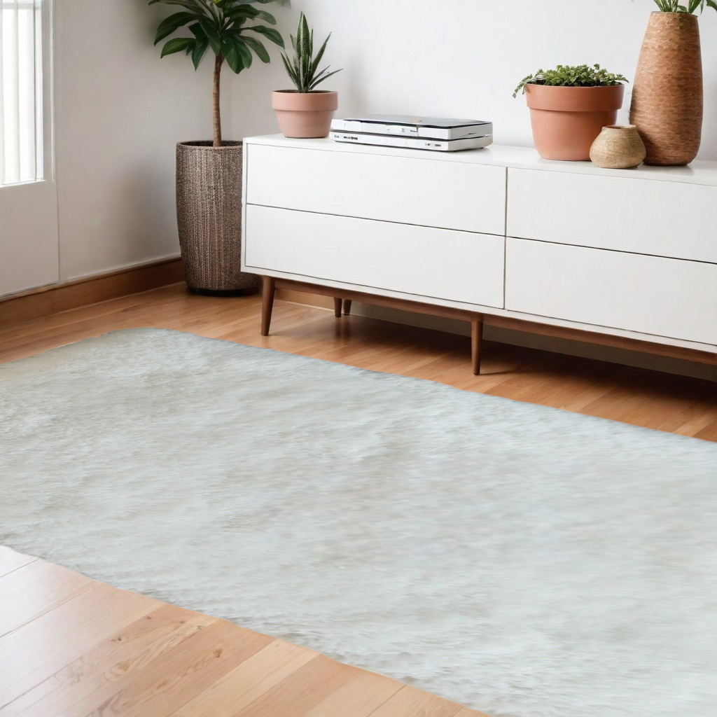 5" X 7" White Shag Hand Tufted Area Rug