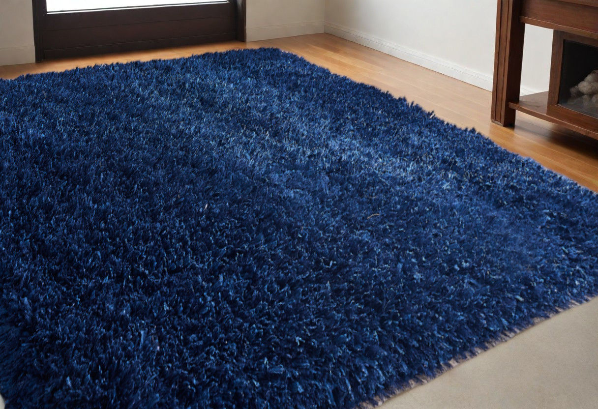 5" X 7" Navy Blue Shag Hand Tufted Area Rug