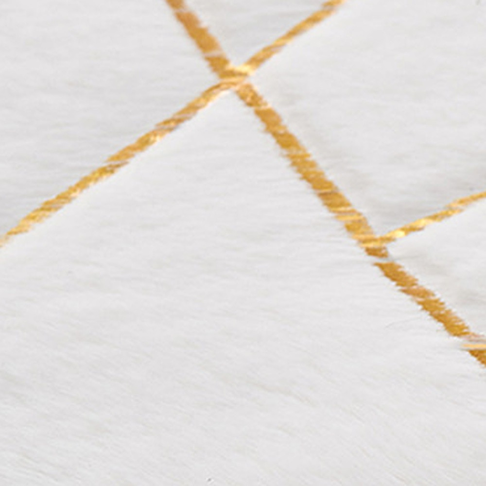 6" X 9" White and Gold Faux Sheepskin Abstract Geometric Machine Tufted Washable Non Skid Area Rug