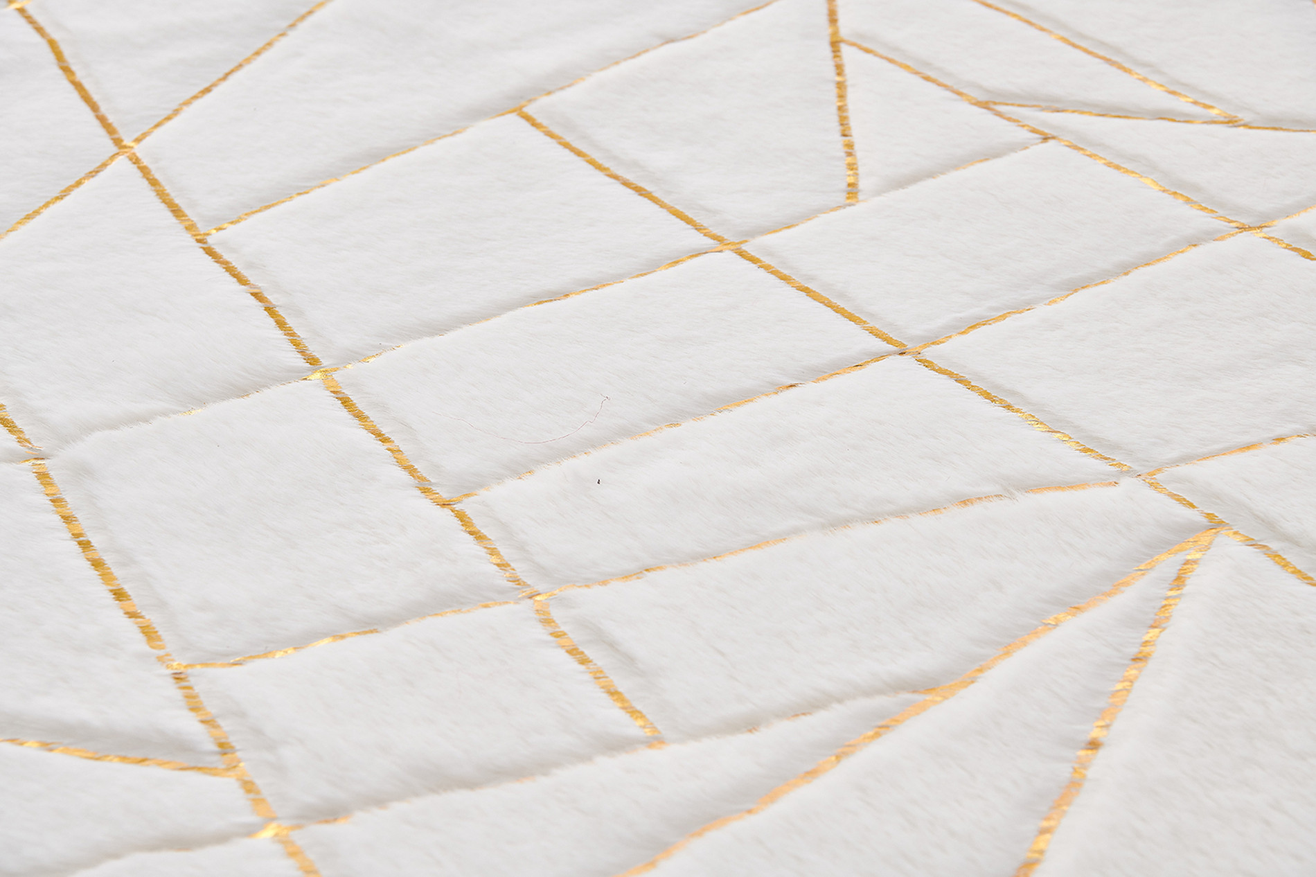 6" X 9" White and Gold Faux Sheepskin Abstract Geometric Machine Tufted Washable Non Skid Area Rug