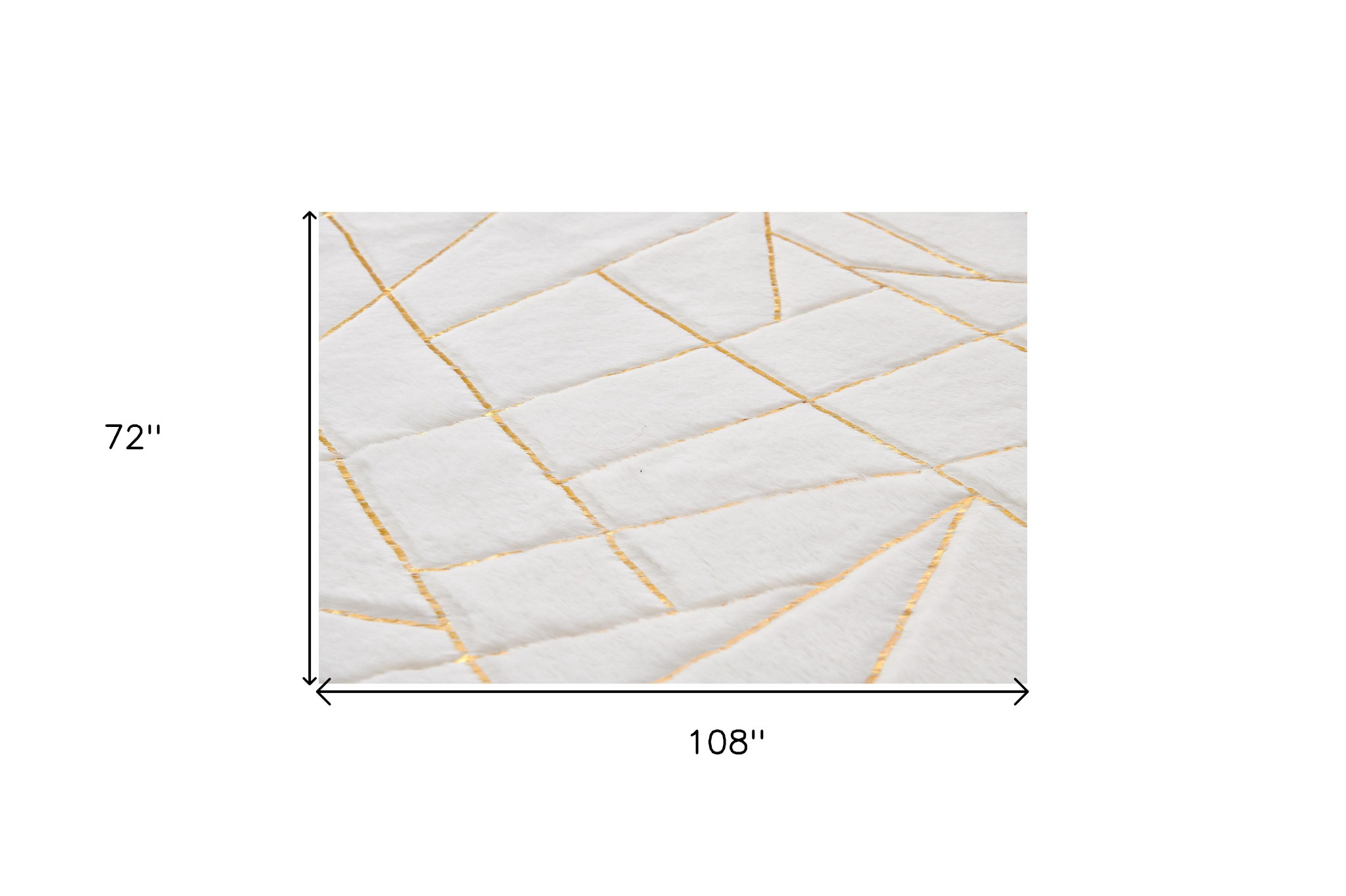 6" X 9" White and Gold Faux Sheepskin Abstract Geometric Machine Tufted Washable Non Skid Area Rug