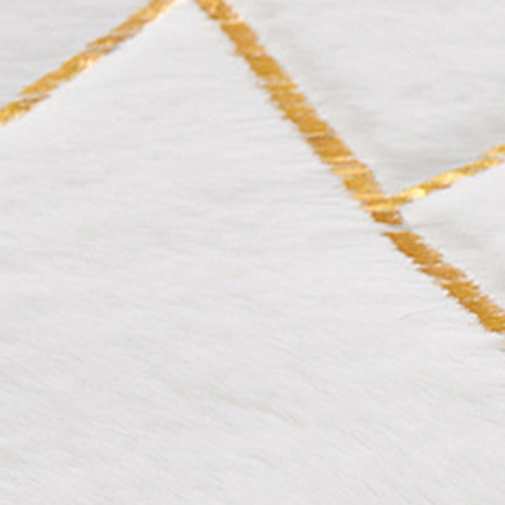 6" X 9" White and Gold Faux Sheepskin Abstract Geometric Machine Tufted Washable Non Skid Area Rug