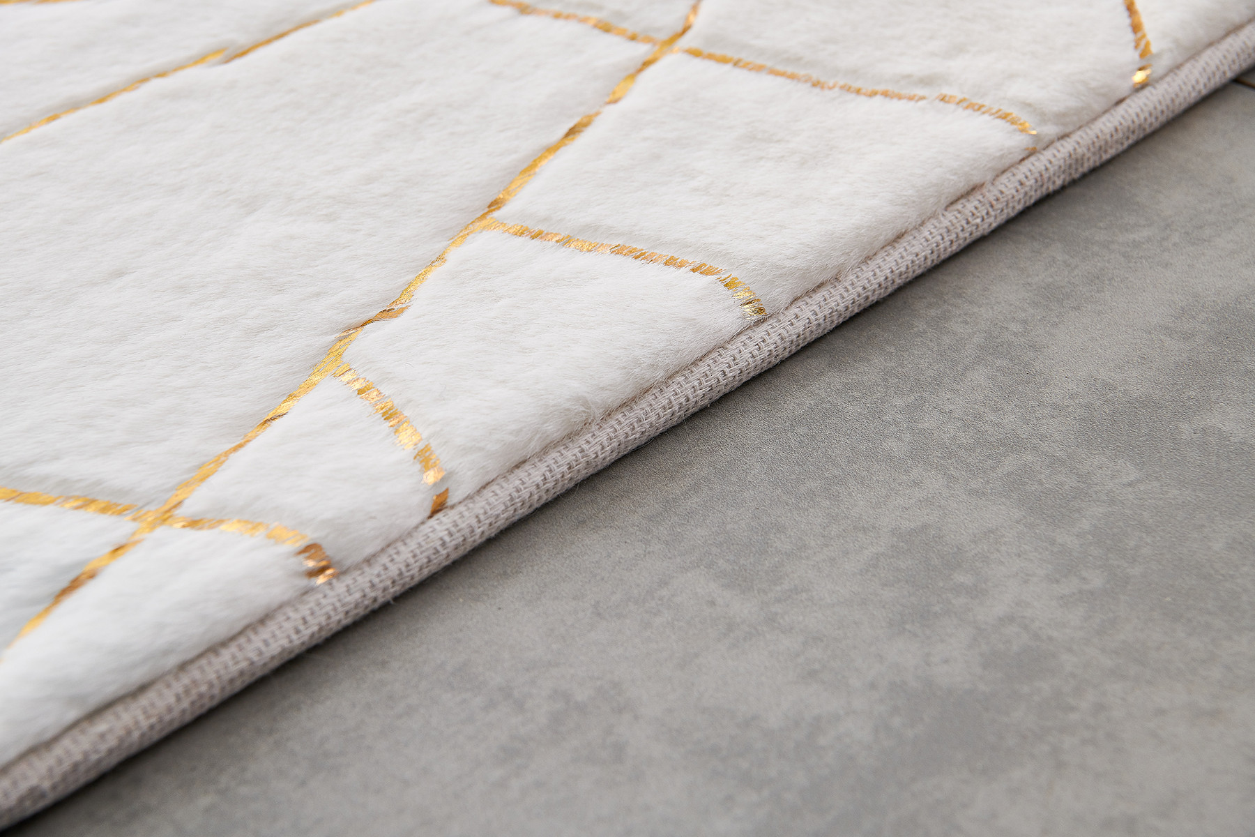 6" X 9" White and Gold Faux Sheepskin Abstract Geometric Machine Tufted Washable Non Skid Area Rug