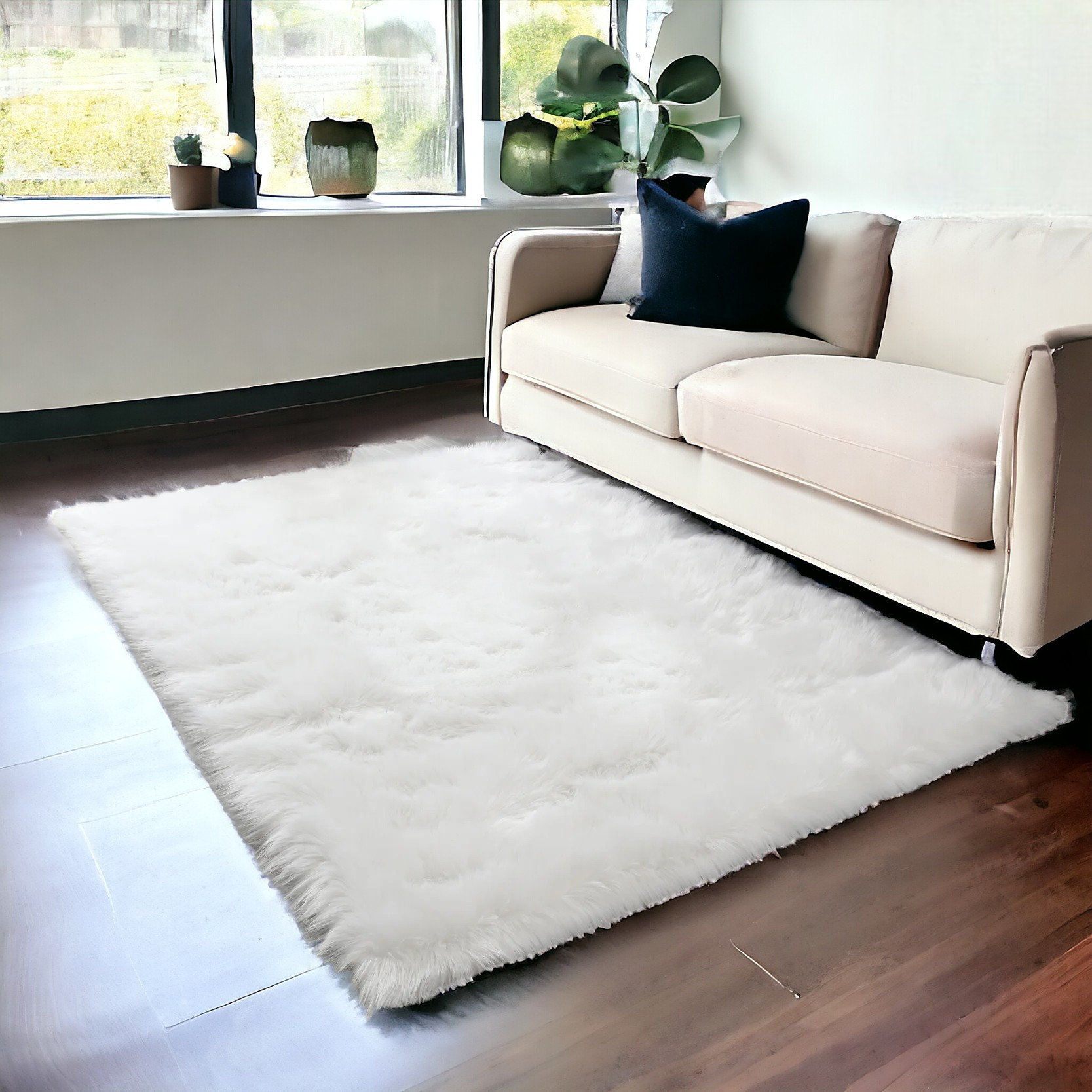 4" X 6" White Faux Sheepskin Shag Washable Area Rug
