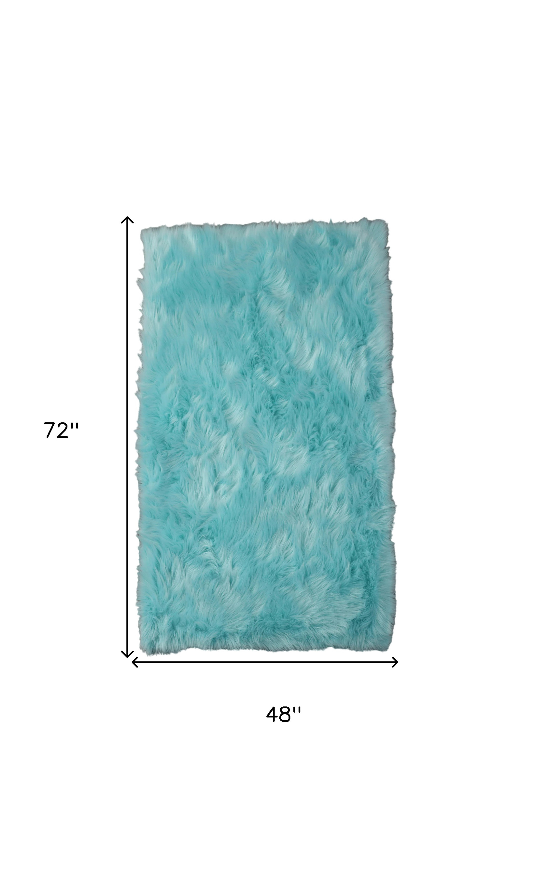 4" X 6" Turquoise Faux Sheepskin Shag Washable Area Rug