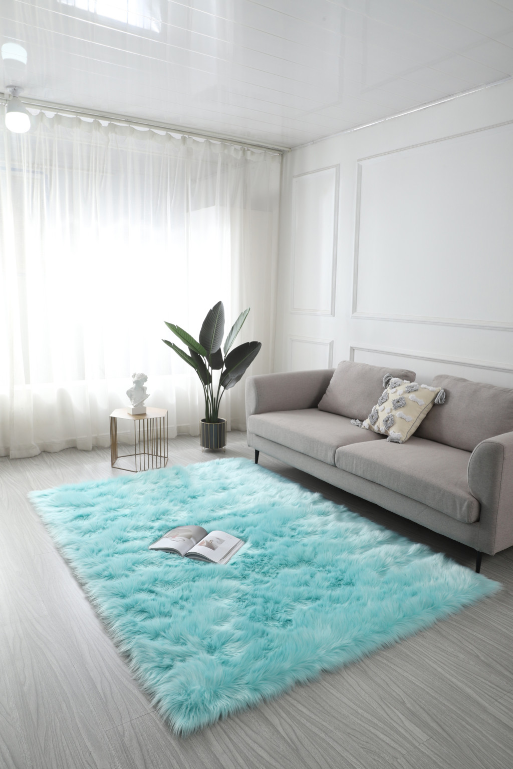 4" X 6" Turquoise Faux Sheepskin Shag Washable Area Rug