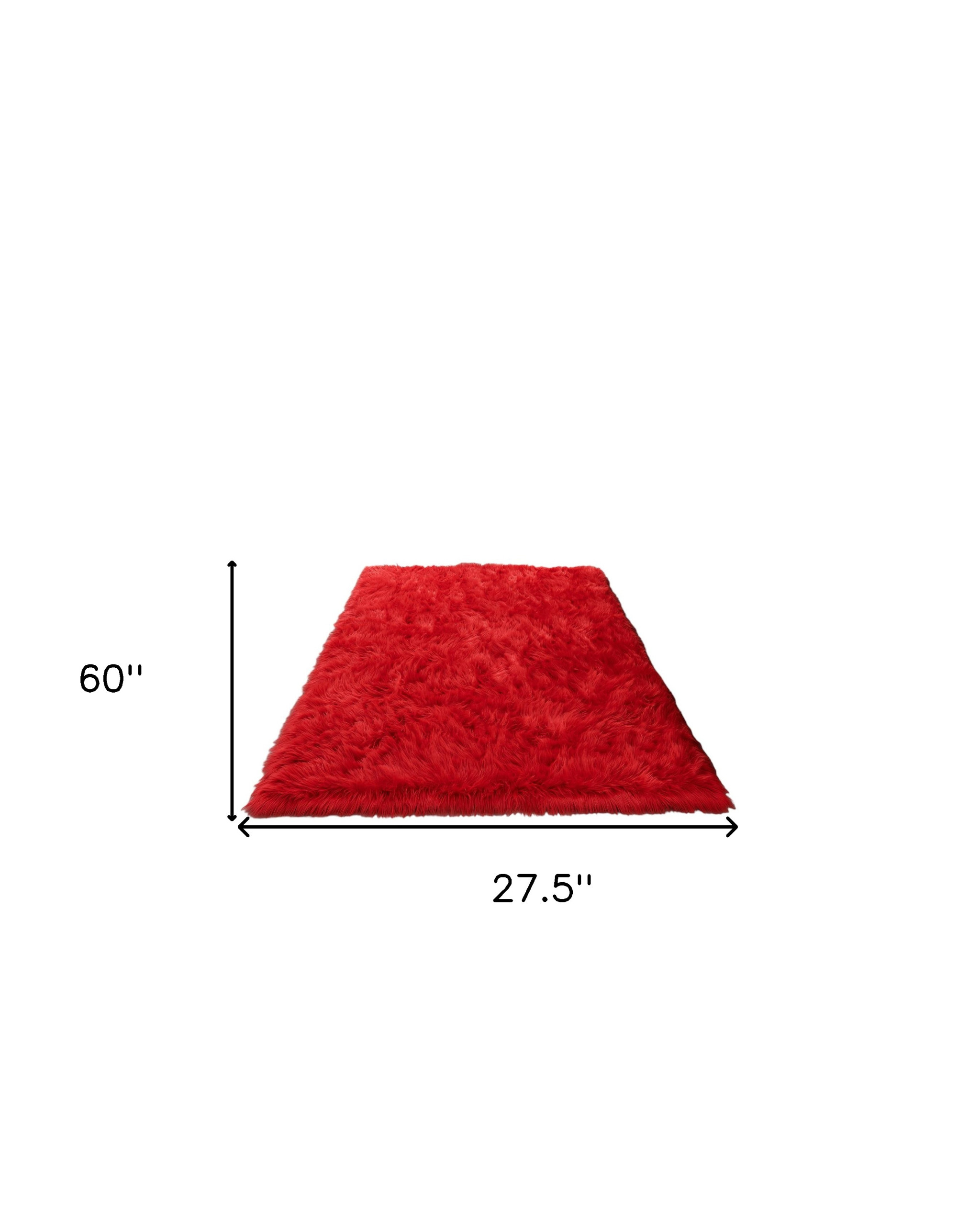 2" X 5" Red Faux Sheepskin Shag Washable Area Rug