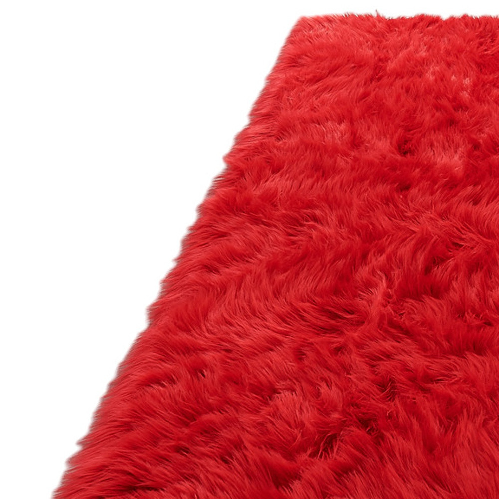 2" X 5" Red Faux Sheepskin Shag Washable Area Rug