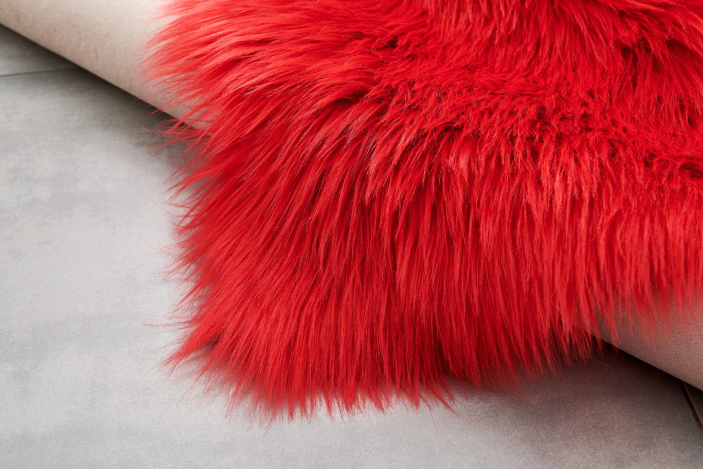 2" X 5" Red Faux Sheepskin Shag Washable Area Rug