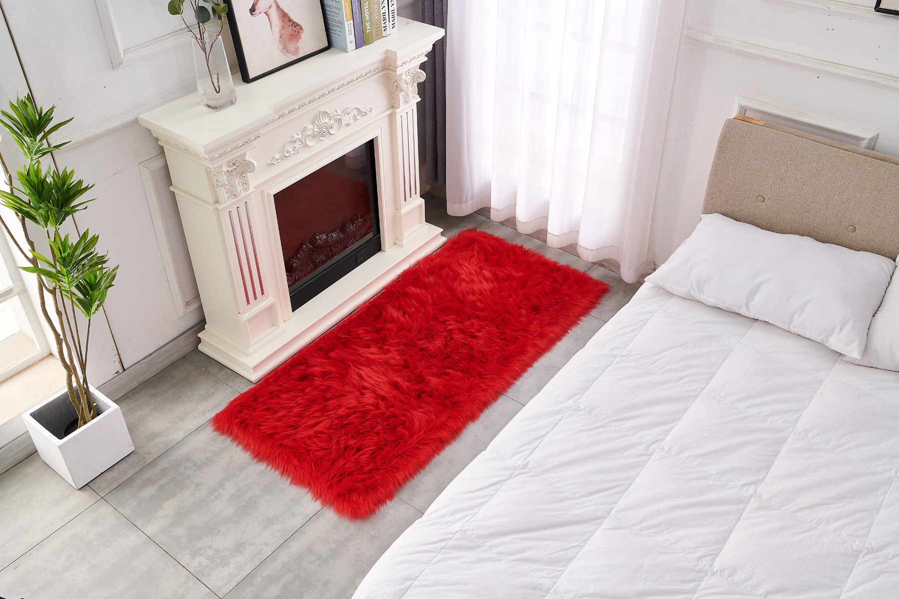 4" X 6" Red Faux Sheepskin Shag Washable Area Rug